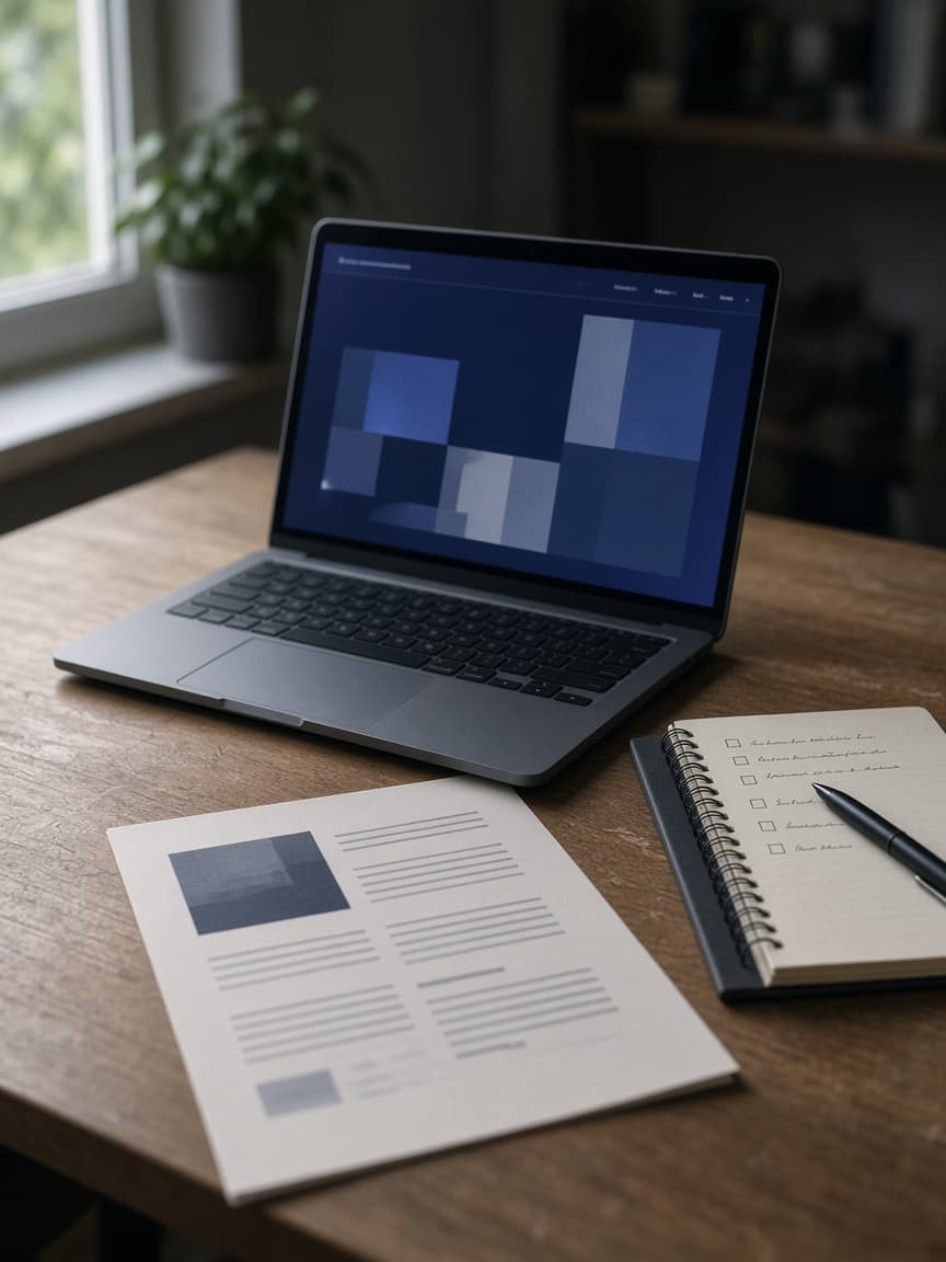 A developer desk with a portfolio on the laptop and a resume beside it
